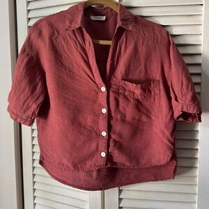 Linen Cropped Rust Shirt